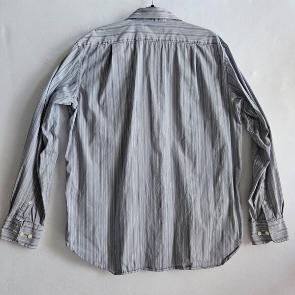 Faconnable Men's XL Extra Large Long Sleeve Button Up Shirt Striped Grey Blue - Picture 3 of 5